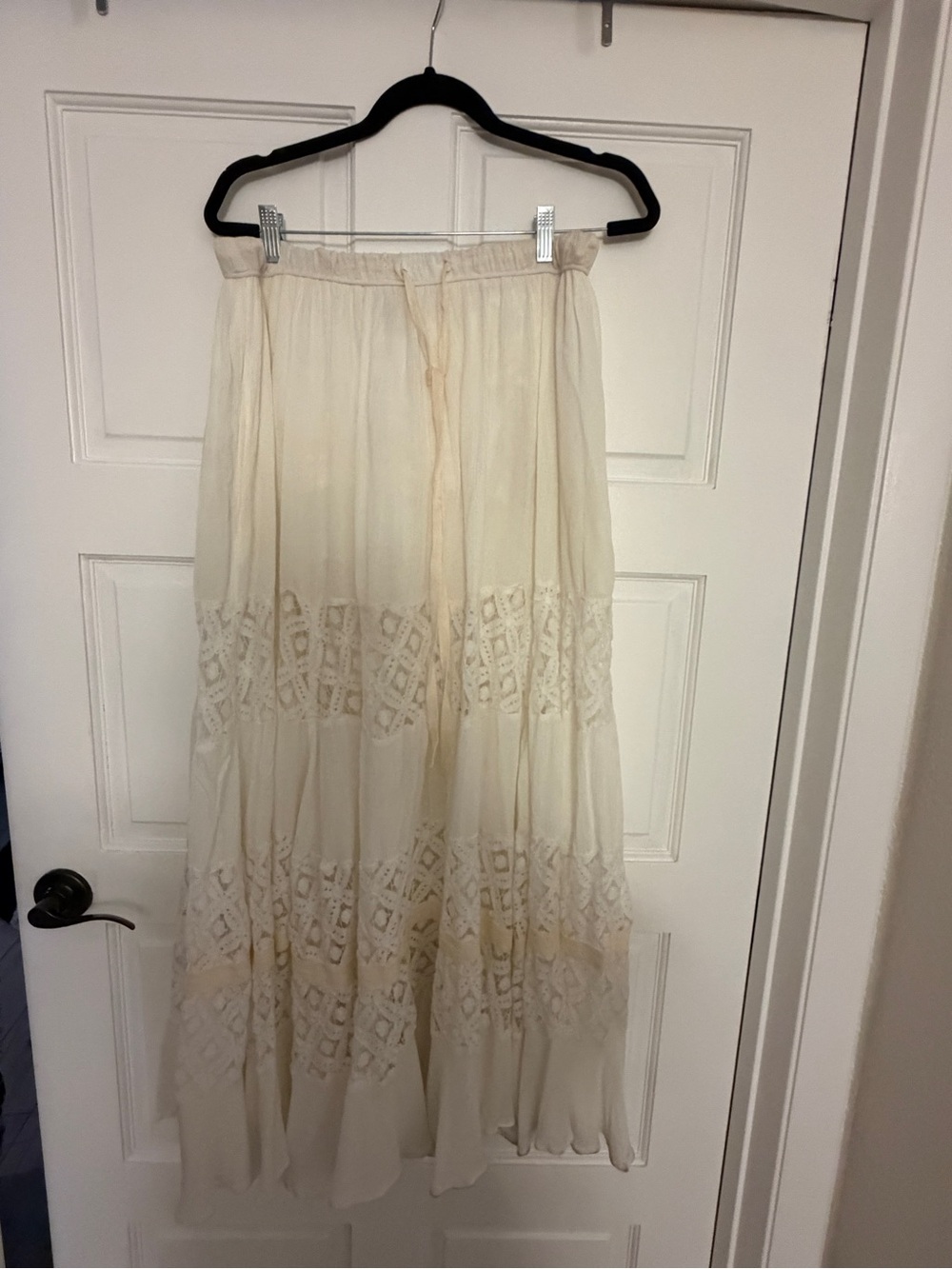 FP Movement by Free People Cream Lace-Panel Tiered Maxi Skirt